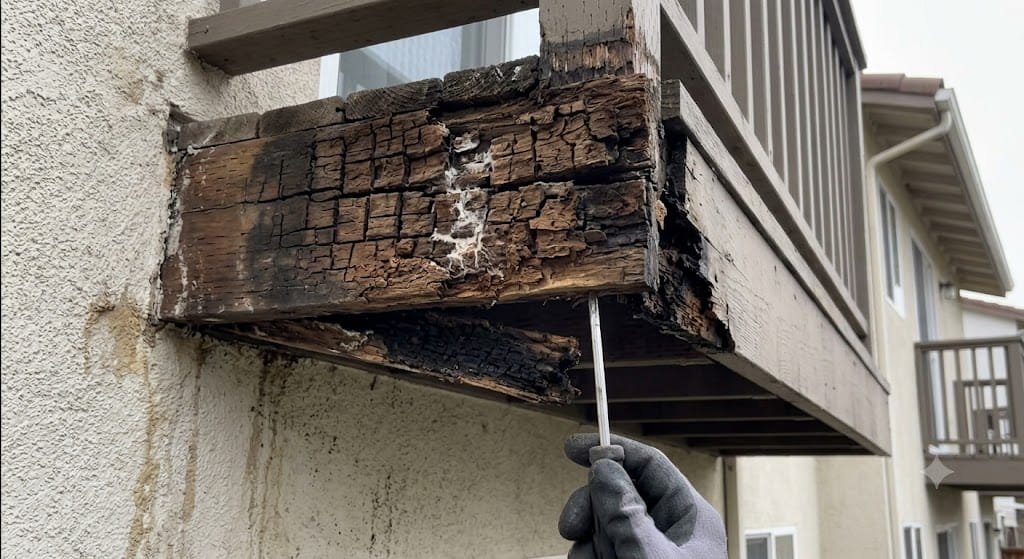 Signs of Dry Rot in Cantilevered Wood Balconies